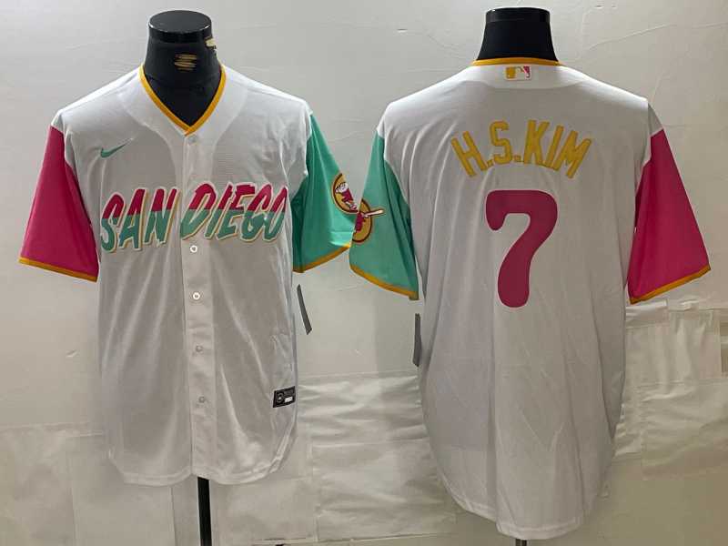 Men%27s San Diego Padres #7 Ha Seong Kim White 2023 City Connect Cool Base Stitched Jersey
